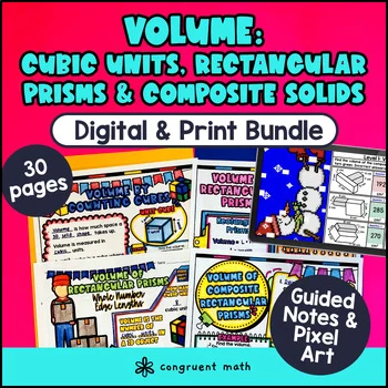 Thumbnail for Volume of Rectangular Prisms & Composite Solids Guided Notes & Pixel Art Bundle