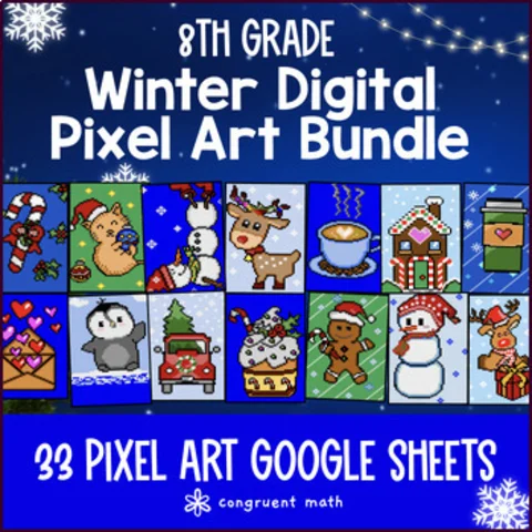 Thumbnail for [Winter] 8th Grade Math Pixel Art Digital BUNDLE | 33 Google Sheets Math Review