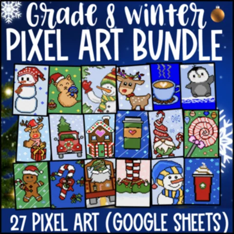 Thumbnail for [Winter] 8th Grade Math Pixel Art BUNDLE â€” 27 Google Sheets
