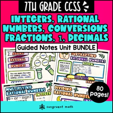 Thumbnail for Rational Numbers, Integers, Conversions Guided Notes BUNDLE | 7th Grade CCSS