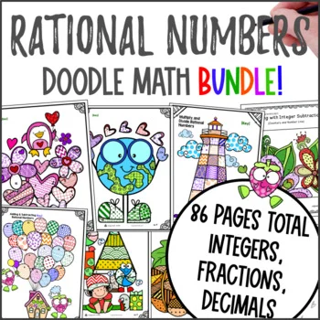 Thumbnail for Rational Numbers Doodle Math BUNDLE | Twist on Color by Number