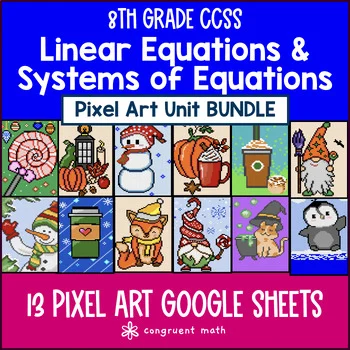 Linear Equations & Systems of Equations Pixel Art Unit BUNDLE | 8th Grade CCSS