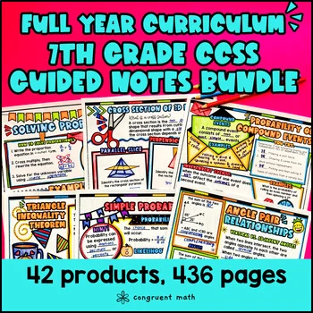 Thumbnail for 7th Grade Math Full-Year Guided Notes Back to School CCSS Lesson with Doodles