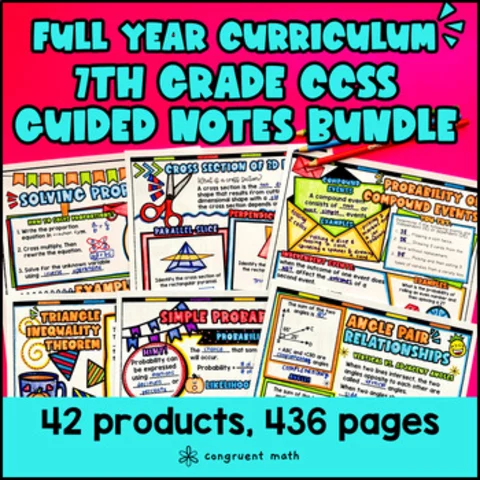 Thumbnail for 7th Grade Math Full-Year Guided Notes BUNDLE | CCSS Sketch Notes Lessons