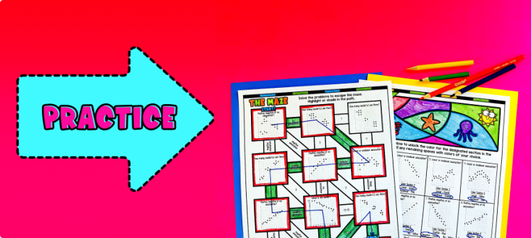 Constructing Scatter Plots and Identifying Associations Practice Maze and Color By Number Worksheets