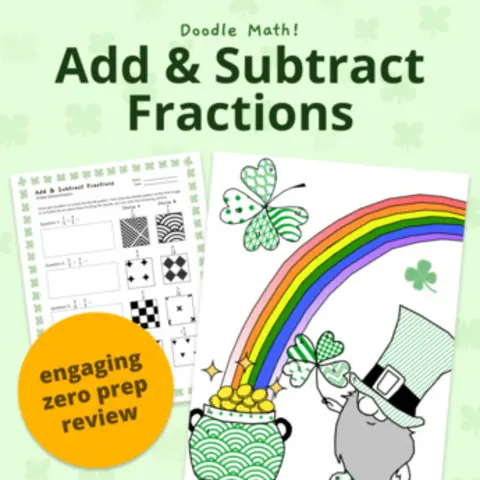 Thumbnail for St. Patrick's Day Adding & Subtracting Fractions | Doodle Math & Color by Number