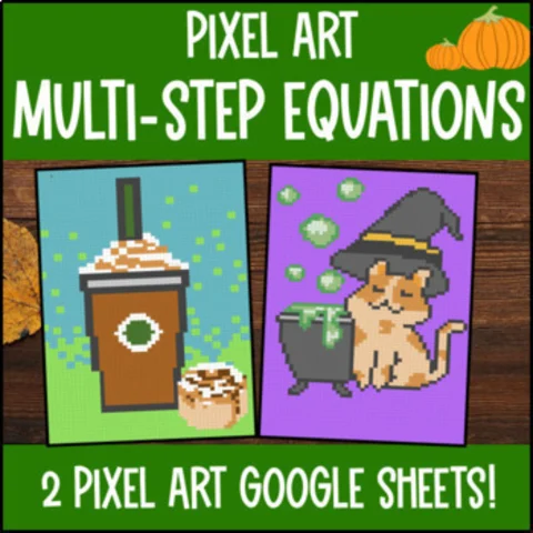 Thumbnail for Multi Step Equations Pixel Art | Combine Like Term & Distributive | Fall Digital