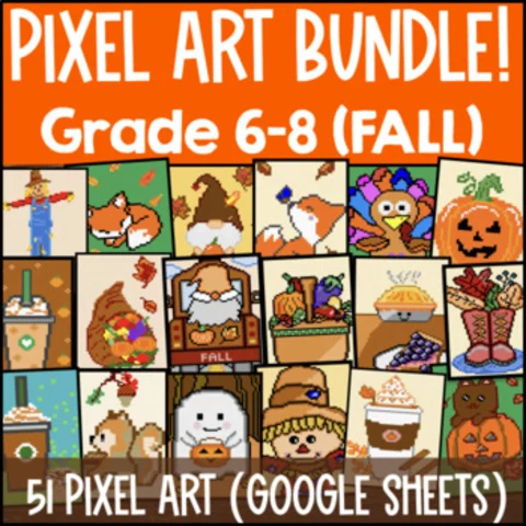 Thumbnail for 6th - 8th Grade Pixel Art Fall Digital BUNDLE — 51 Google Sheets!