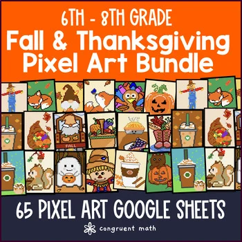 Thumbnail for Thanksgiving Fall Digital Pixel Art Bundle | 6th - 8th Grade Math Google Sheets