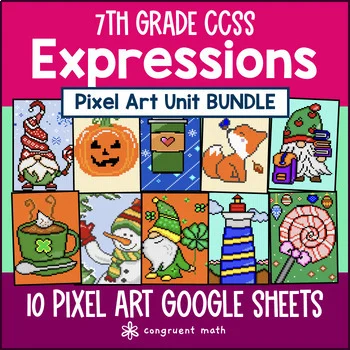 Thumbnail for Expressions Pixel Art Unit BUNDLE | 7th Grade CCSS | Numerical Algebraic