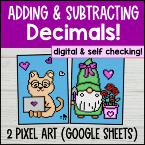 Thumbnail for Adding and Subtracting Decimals Tenths & Hundredths — 2 Pixel Art Google Sheets