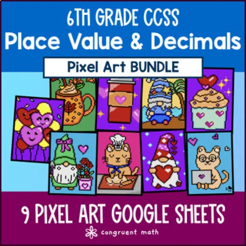 Thumbnail for 6th Grade Place Value & Decimals Digital Pixel Art BUNDLE