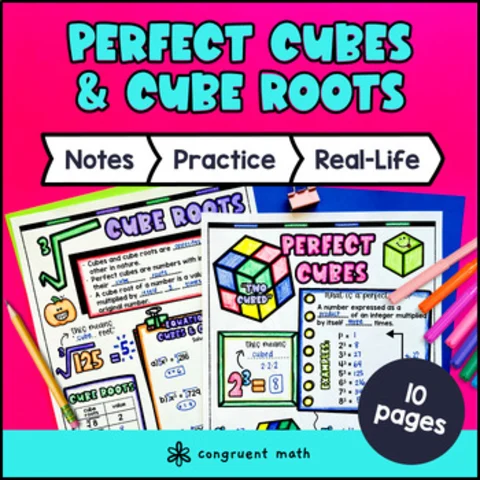 Thumbnail for Cube Roots & Perfect Cubes Guided Notes & Doodle | 8th Grade Sketch Notes Lesson