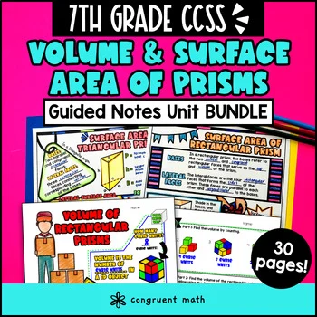 Thumbnail for Surface Area and Volume of Prisms Guided Notes | 7th Grade CCSS | Sketch Notes