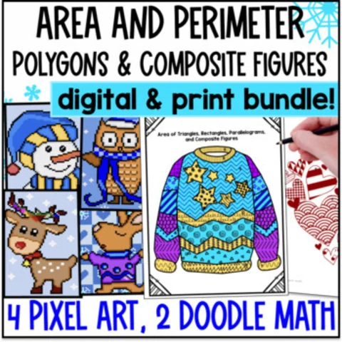 Thumbnail for Area & Perimeter of Polygons & Composite Figures BUNDLE — Pixel Art