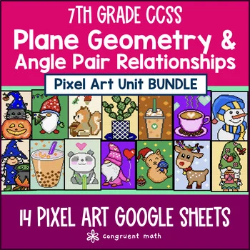 Thumbnail for Plane Geometry & Angle Relationships Pixel Art Unit BUNDLE | 7th Grade CCSS