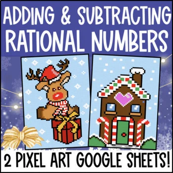 Thumbnail for Adding and Subtracting Rational Numbers Digital Pixel Art | Fractions Decimals