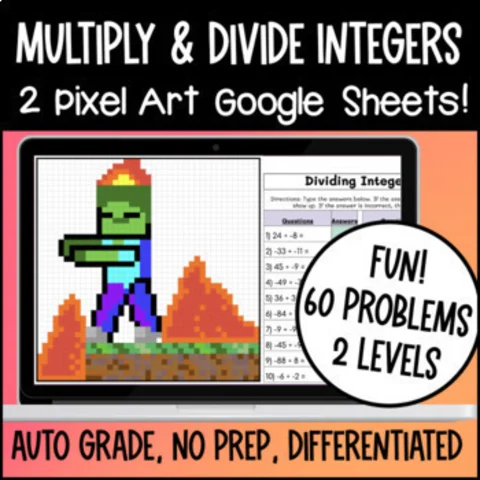 Thumbnail for Multiply & Divide Integers Pixel Art | Minecraft