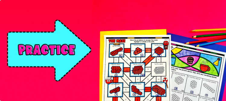 Volume of Rectangular Prisms by Counting Cubes and Using Formula Practice - Maze Activity and Color by Number Activity