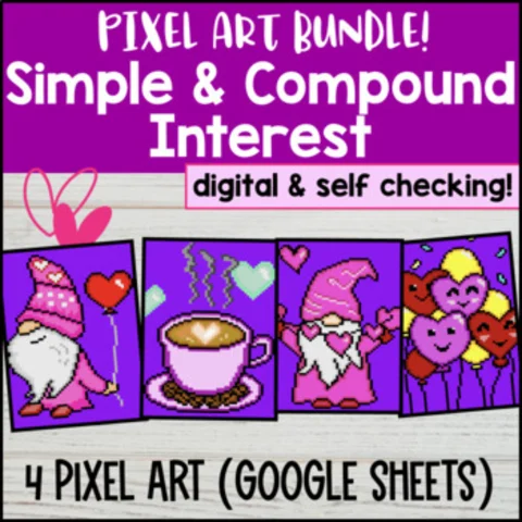 Thumbnail for Simple and Compound Interest Percent Applications — Pixel Art BUNDLE!