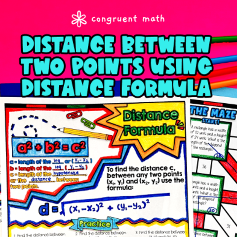 Thumbnail for Distance Between Two Points Guided Notes w/ Doodles | Pythagorean Theorem Lesson Plan