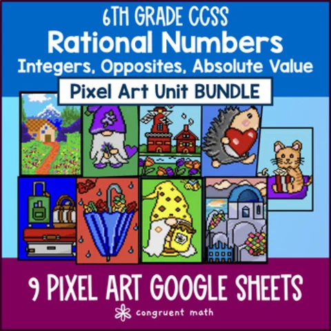 Thumbnail for Rational Numbers Pixel Art BUNDLE | 6th Grade CCSS | Fractions Decimals Integers