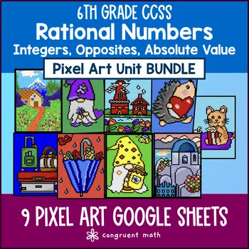 Thumbnail for Rational Numbers Pixel Art BUNDLE | 6th Grade CCSS | Fractions Decimals Integers