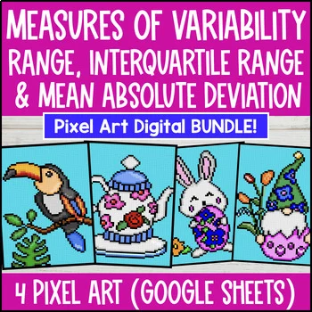 Thumbnail for Measures of Variability Digital Pixel Art BUNDLE | Range, IQR, MAD