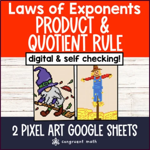 Thumbnail for Product & Quotient Rule Pixel Art | Laws of Exponents | Halloween Google Sheets