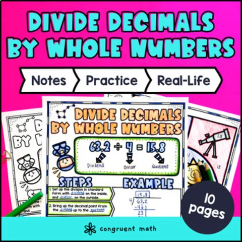Thumbnail for Long Division Decimals by Whole Numbers Guided Notes & Doodles | Worksheets