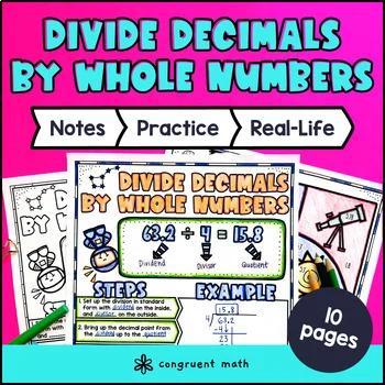 Long Division Decimals by Whole Numbers Guided Notes & Doodles | Worksheets