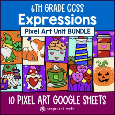 Thumbnail for Expressions Pixel Art Unit BUNDLE | 6th Grade CCSS | Numerical Algebraic