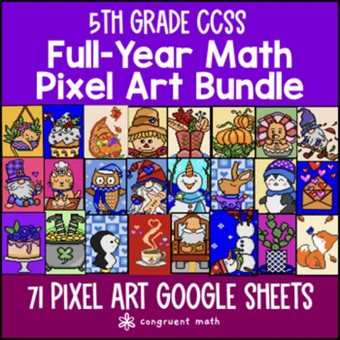 Thumbnail for 5th Grade Math Full-Year Digital Pixel Art BUNDLE | Google Sheets | Sub Plans