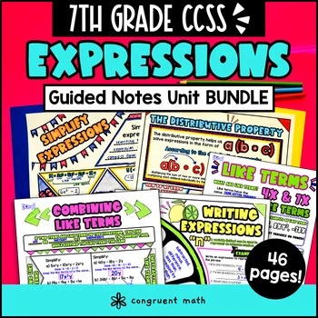 Expressions Rational Coefficients Guided Notes | 7th Grade CCSS | Sketch Notes