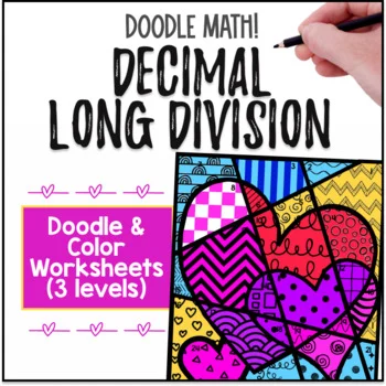 Thumbnail for Valentine's Day Long Division with Decimals Doodle & Color by Number Worksheets