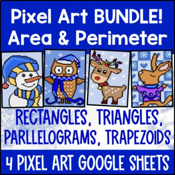 [Winter] Area and Perimeter of Composite Figures Digital Pixel Art BUNDLE