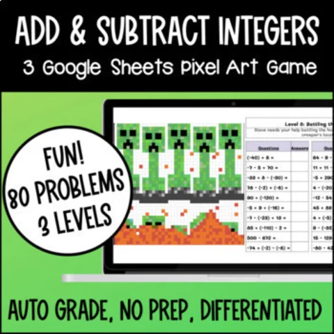 Thumbnail for Adding and Subtracting Integers Digital Pixel Art | Minecraft