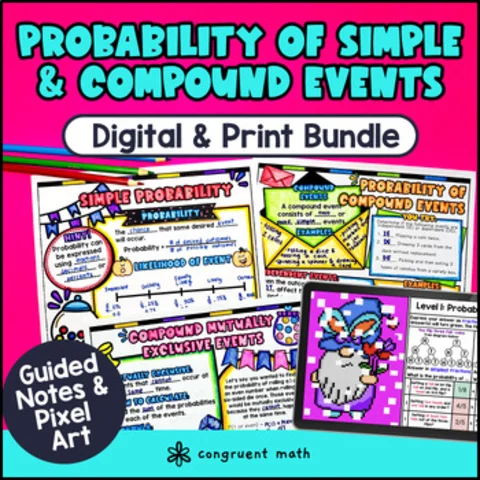 Thumbnail for Simple & Compound Probability Guided Notes & Pixel Art Bundle | Google Sheets