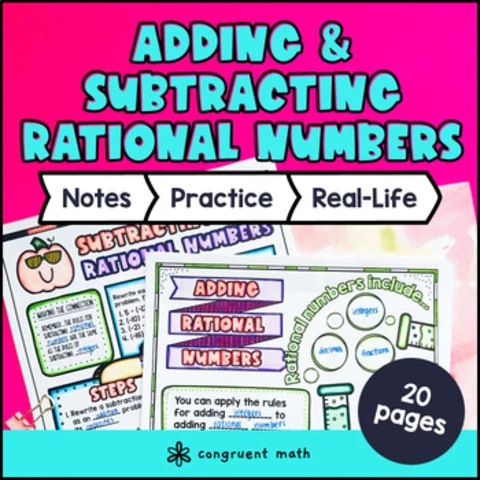 Thumbnail for Adding and Subtracting Rational Numbers Fractions, Decimals Guided Notes BUNDLE
