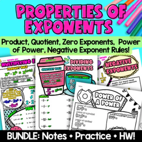 Thumbnail for Laws of Exponents Print & Digital BUNDLE | Guided Notes | Doodle & Color by Code