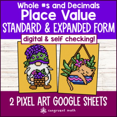Thumbnail for Place Value: Standard & Expanded Form Digital Pixel Art | Google Sheets