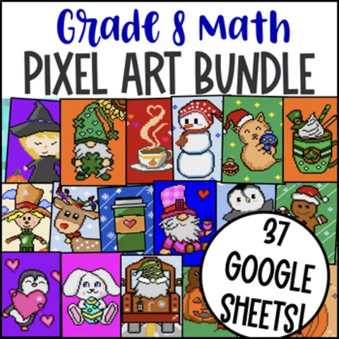 Thumbnail for 8th Grade Math Pixel Art BUNDLE [St. Patrick's, Year Round!] — 37 Google Sheets