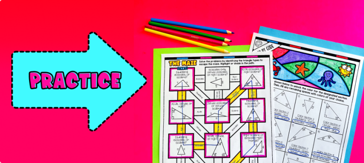 Classifying Triangles Introduction Lesson Plan Practice Maze Activity and Color by Number