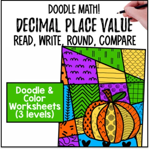 Thumbnail for Decimal Place Value Doodle Math, Color by Number | comparing & rounding decimals
