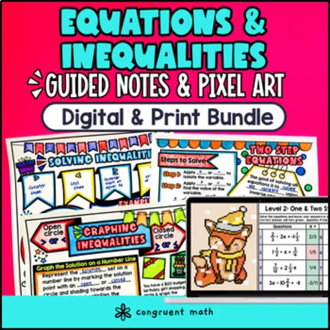 Thumbnail for Equations and Inequalities | 7th & 8th Grade | Guided Notes & Pixel Art