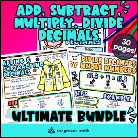 Thumbnail for Decimals Operations Guided Notes & Doodles BUNDLE | Add Subtract Multiply Divide