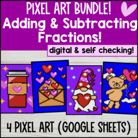 Thumbnail for Adding and Subtracting Fractions Digital Pixel Art BUNDLE