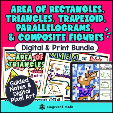 Thumbnail for Area of Composite Figures Quadrilaterals Digital & Print | Notes Pixel Art
