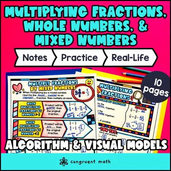 Multiplying Fractions, Whole Numbers, Mixed Numbers Guided Notes Doodles Tiling