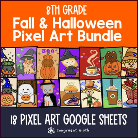 Thumbnail for Fall & Halloween: Pixel Art Digital BUNDLE | 8th Grade Math | Google Sheets